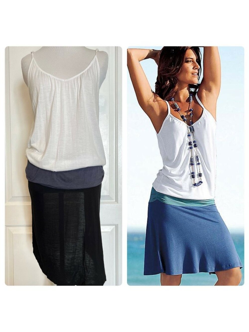 BEACH TIME Drop Waist Sleeveless Dress White Blue Black Colorblock EU 42 US 8 M